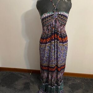 Reborn Multi-color Tassel halter dress with side splits, size XL